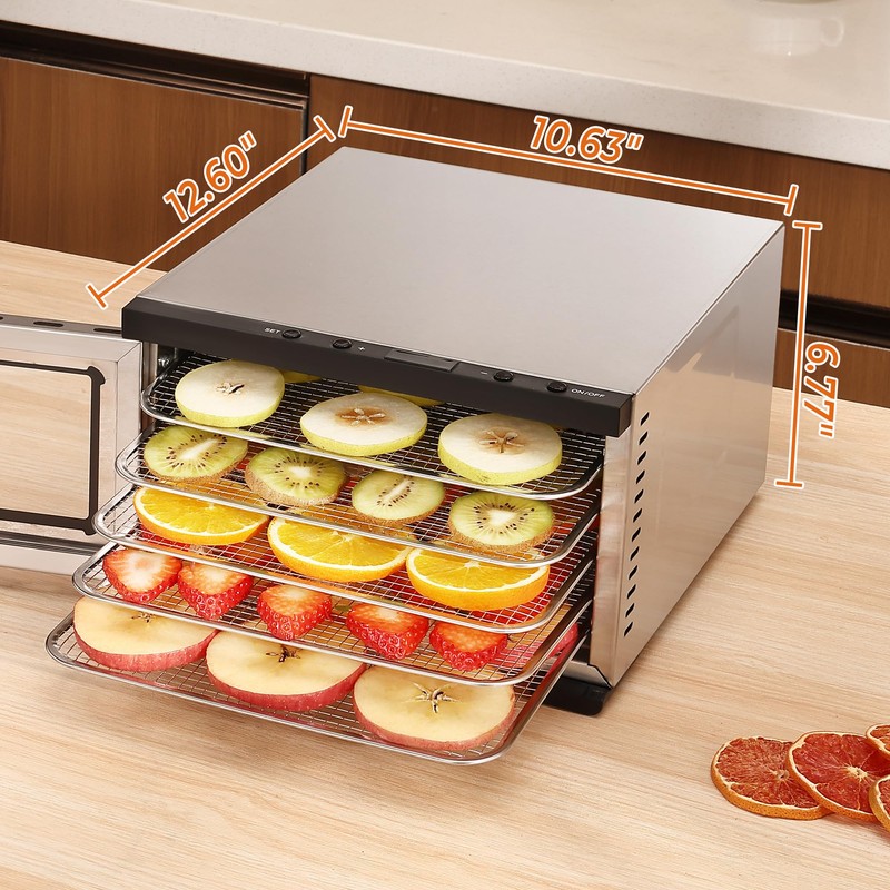 Food Dehydrator Machine - 5 Stainless Steel Trays, Digital Adjustable