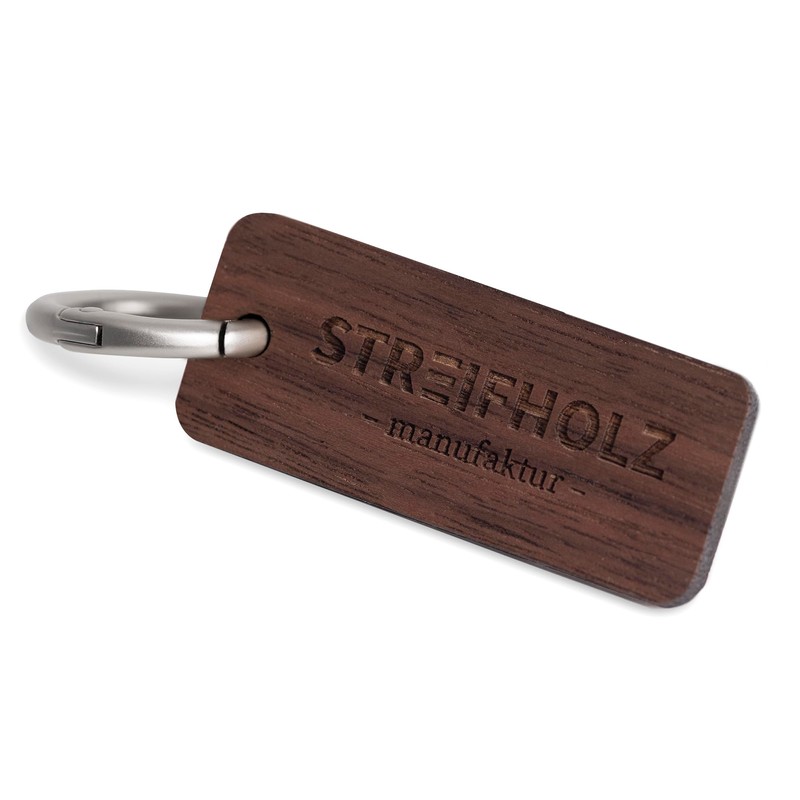 STREIFHOLZ Wooden Keyring with Engraved Logo, Walnut Oak and Cherry