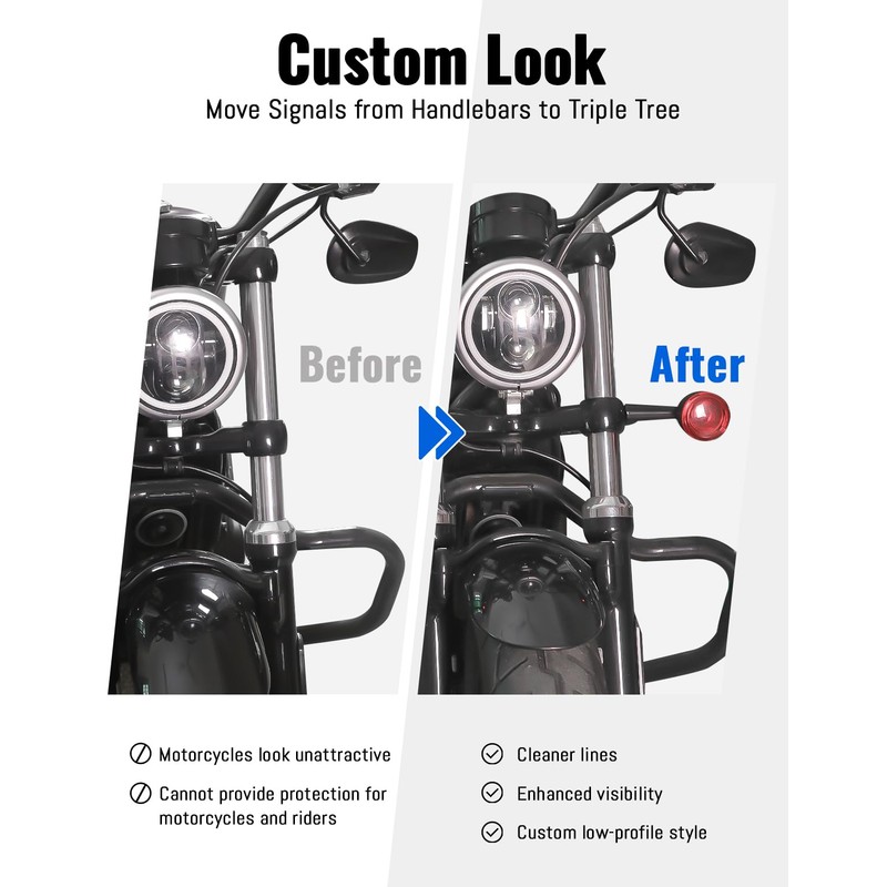 LUXEMOTO Turn Signal Relocation Kit for Harley Sportsters, Front Turn