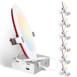 VATION LIGHTING FIRE Rated 2 HR 6 Pack 6 Inch No Fire Cone Needed 5CCT Ultra-Thin 1400LM Dimmable LED Recessed Light with Junction Box, 2700/3000/3500/4000/5000K Selectable, ETL&FCC Listed