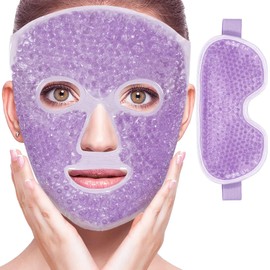 BREENHILL Cooling Gel Eye Mask Face Mask Set,2Pcs Reusable Cold Hot Gel Eye Face Mask for Puffy Eyes Face for Men Women with Soft Plush Backing-Purple