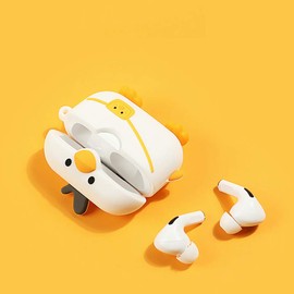 Compatible for AirPods Case Pro White Bag Duck, Men Women Protective Silicone Funny Kawaii Fashion Cartoon 3D Cute Duck Skin Cover for AirPods Pro with Keychain