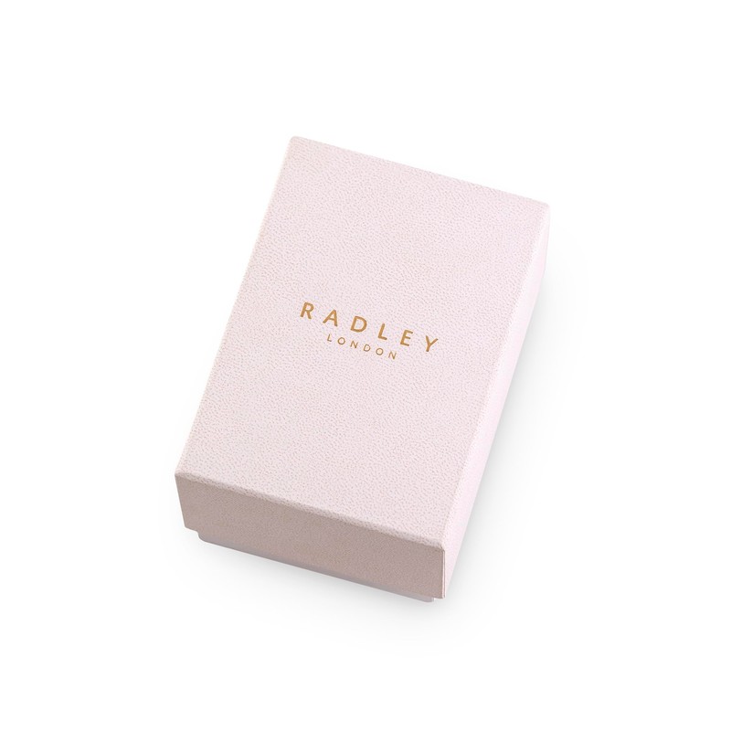RADLEY Womens Gold Plated Stone Set Floral Black Leather Strap