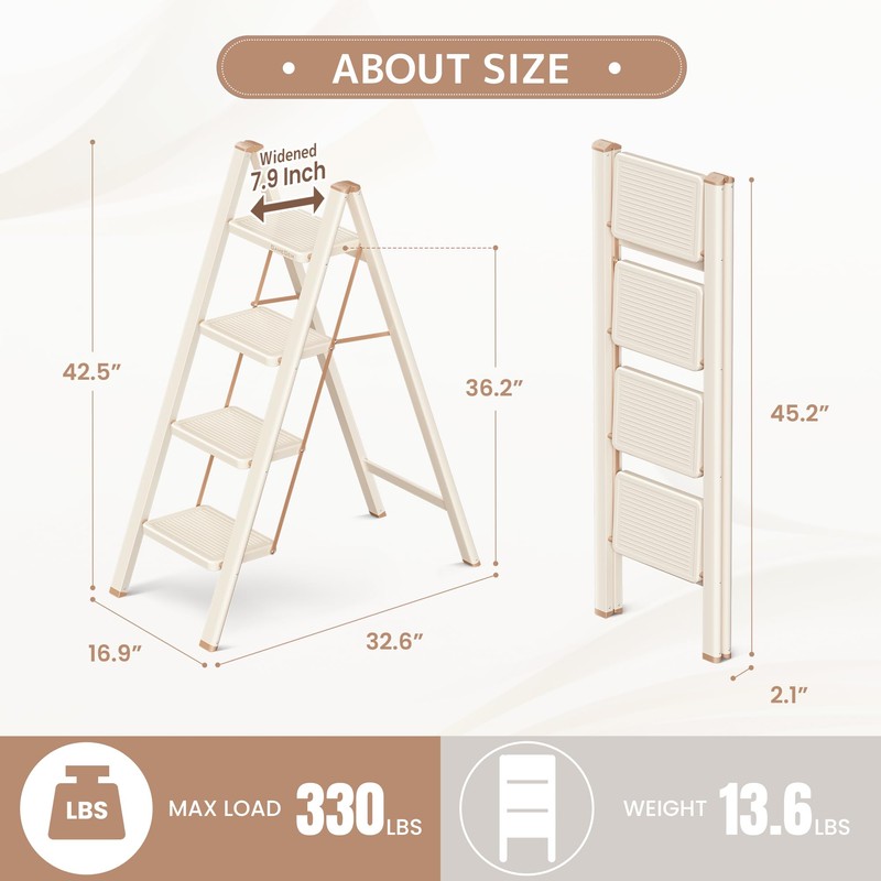 GameGem 4 Step Ladder Folding Step Stool with Wide Anti-Slip