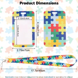 JazSwirl Autism Awareness Lanyard with ID Badge Holder, 2 Pack Colorful Puzzle Pattern Polyester Neck Straps with Clear ID Card Holders, 17.7x1 Inch Lany Autism Awareness ID Badge Holder with Lanyard