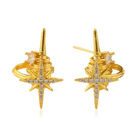 Silver Saturn Earrings for Women Aesthetic Celestial Planet Space Rhinestone Star Stud Earrings Trendy Crystal Cubic Zirconia 18K Gold Plated Jewelry Gift for Women (EA304-Gold Star Stud Earrings)