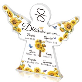 Yopyame Spanish Christian Acrylic Gift - Religious Inspirational Gift for Woman, Christian Prayer Bible Verse Table Decor Signs, Faith Keepsake Paperweight for Christmas Holiday Home Decor (Sunflower)