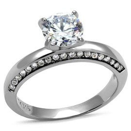 YourJewelleryBox Stainless Steel Solitaire Simulated Diamond Ring Engagement Round Clear TK2864PB P