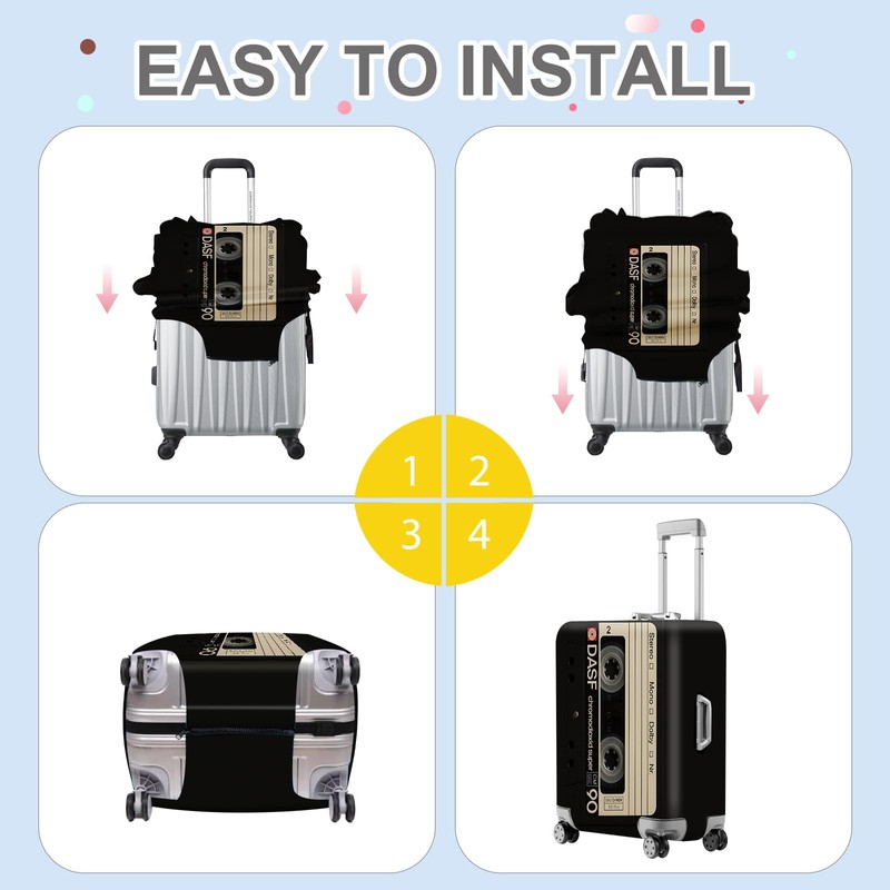 ANNA QUEEN Retro Cassette Tape Luggage Cover, Vintage Music Design