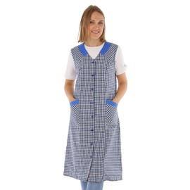 Schuerzenfabrik Button Gown Women's Mixed Fabric Checked Apron Sleeveless Cooking Apron Smock Apron, design 11