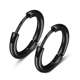 316 Stainless Steel Huggie Hoop Earrings, 10mm/12mm, Hypoallergenic (Black, 12mm pair)