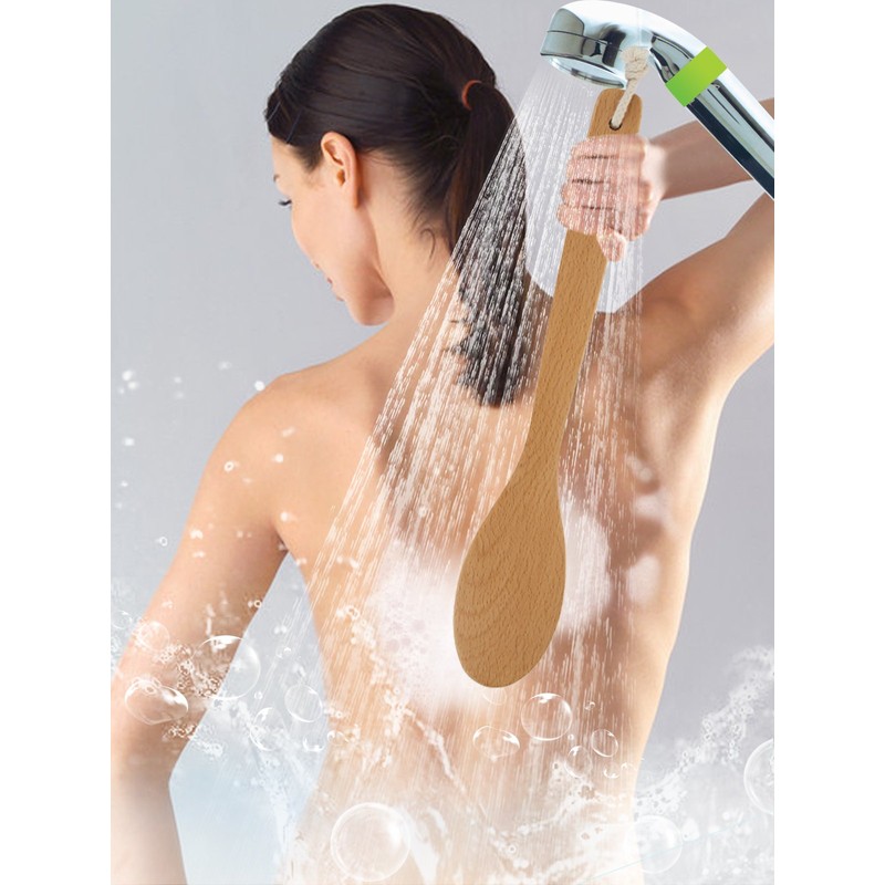 Bath Body Brush Long Handle Wooden Shower Brush with Natural