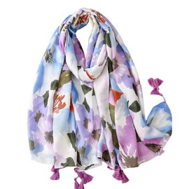 FAIRYGATE Purple Scarf for Women UK Scarfs for Women Sale Elegant Floral Printed Long Soft Wrap Sunscreen Shawl for All Season Tassel Scarves 65016