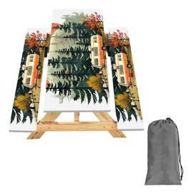 KENOBEE Picnic Table Cover with Bench Covers 6FT 3PCS, Camping Essentials Waterproof Windproof Tablecloth with Drawstring Bag, Fitted Rectangle Tables and Seats, 72", RV Serenity