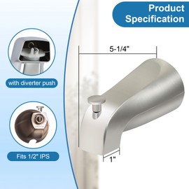 Universal Bathroom Brushed Nickel Tub Spout, Compatible with Westbrass E531D-1F-62, Bathtub Faucet for 4 Inch Reach Wall Front Mount,Tub Spout with Shower Diverter 1/2'' IPS Inside Thread