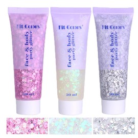 Body Glitter White & Silver & Pink 150ml Face Hair Self Adhesive Gel Accessories Cosmetic Glitter Long Lasting Chunky Sequins Glitters for Eye Lip Nails Gel Festival Rave