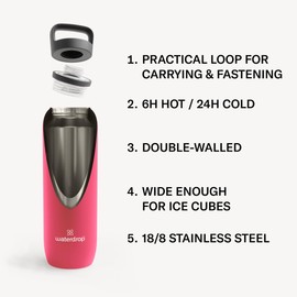 waterdrop Steel Bottle 34 oz - Stainless Steel Water Bottle, Vacuum Insulated & Double Walled - 12h Hot, 24h Cold - Flask Thermos - Leak-proof Drinks Bottle - Reusable, Robust, BPA-free
