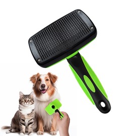 Qianruida Dog Brush Cat Brush Self-Cleaning Pet Brush for Dog and Cat Massage Slicker Brush for Removing Undercoat and Tangled Hairs, Green