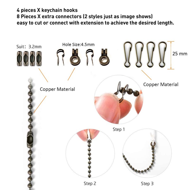 Wayilea Ceiling Fan Pulls Chain, 4 Pack Fan Extension Chain