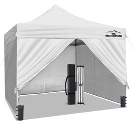 Tisetrail 10x10ft Pop Up Canopy Tent with Sidewalls, Waterproof Commercial Party Tents, Heavy Duty Instant Shelter, Outdoor Sun Shade for Events, Parties, Camping, UPF 50+, 4 Weight Bags - White