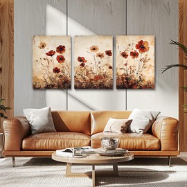 DZRWUBHS Boho Living Room Wall Art Prints Minimalist Wall Decor For Bedroom Vintage Flowers Pictures Office Decorations Bathroom Plant Canvas Painting Modern Home Decor Artwork 3 Piece Ready To Hang