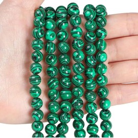 XIANNVXI Malachite Beads 8mm Round Beads for Crafting,Malachite Crystal Beads for Jewellery Making,Loose Beads Gemstone Beads Stone Beads for Jewelry Making DIY Bracelet Beads 47 Pcs