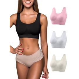 Love My Fashions® Padded Sports Bras Women 1 and 3 Pack Super Comfort Seamless Bralette Wireless Sleep Yoga Workout Bra for Ladies