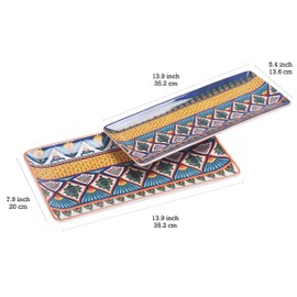Bico Havana Ceramic 14 inch Rectangular Serving Platter, Set of 2, for Serving Salad, Pasta, Cheese, Ham, Appetizer, Microwave & Dishwasher Safe