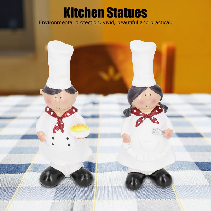 Resin Couple Chef Figurine Sculptures Statues Decor Kitchen Bar Cabinet