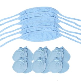 I&S Newborn Baby Gift Set 100% Cotton Belly Button Covers and Mittens for Boys Girls (12 Pack - Blues)