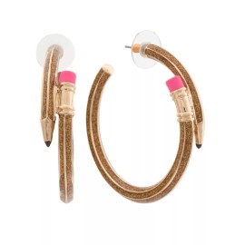 Betsey Johnson Book Smart Golden Glitter Enamel Pencil Hoop Earrings Teacher