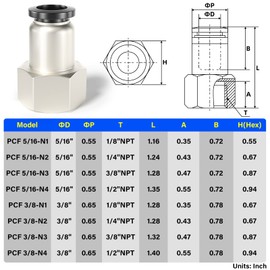 TAILONZ PNEUMATIC Female Straight 5/16 Inch Tube OD x 3/8 Inch NPT Thread Push to Connect Fittings PCF-5/16-N3(Pack of 10)