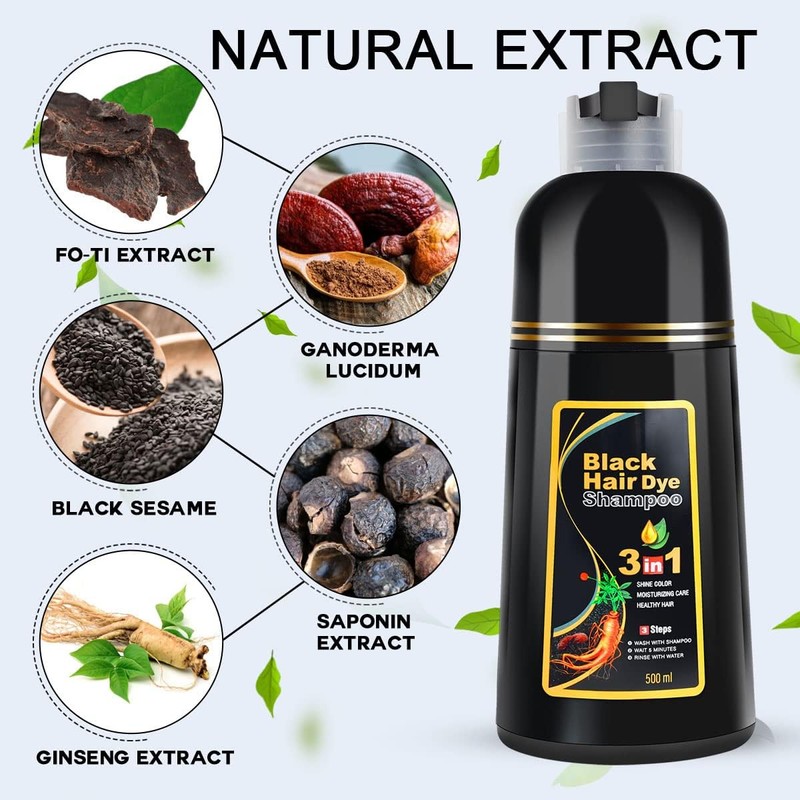Cosmpro Black Hair Dye Shampoo for Women Men 3 in