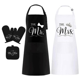 YYBD Mr and Mrs Apron Gifts Set Couples Apron Kitchen Cooking Polyester Apron Gifts Set with Gloves and Placemat for Couple His and Her Gifts Best Bridal Shower Gift Wedding Gift Bride Engagement Gift