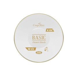 Coupeware Basic Round White Plastic Bowl with Gold Rim, 6 oz, (Pack of 10) - Durable, Perfect for Special Occasions & Everyday Use