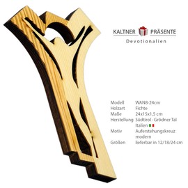 Kaltner Präsente Geschenkidee - 24 cm Wandkreuz Echtes Holz Kreuz Kruzifix modern für die Wand Höhe gefertigt im Grödner Tal Südtirol