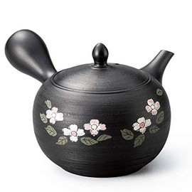 Tokoname Ware Y861 Spring Autumn Black No. 3 Pine Skin Flower Mizuki Teapot, 16.2 fl oz (460 ml)