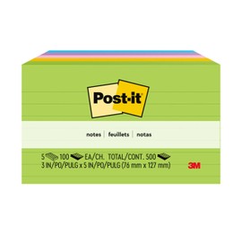 Post-it Notes, 3 in x 5 in, 5 Lined Sticky Notes Pads, 100 Sheets per Pad, Floral Fantasy Collection, School Supplies and Oﬃce Products