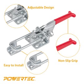 POWERTEC 4PK Toggle Clamp Set, 375 lbs & 700 lbs Holding Capacity, J Hook and Self-Lock U-Bolt Adjustable Latch for Smoker, Tool Box, Woodworking Jigs and Fixtures, Cabinet, Lids, Door, Truck (20345)