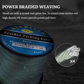 Braided Fishing Line, 4 Strands Super Strong PE Fishing Line 10LB/ 20LB/ 30LB/40LB for Saltwater and Freshwater, Abrasion Resistant, High Sensitivity, Thin Diameter Superline - Darkgreen(328Yds, 20LB)