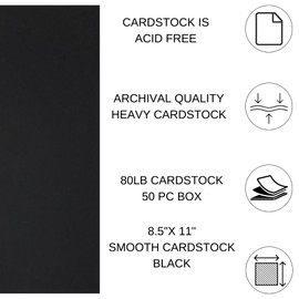 PA Paper Accents Smooth Cardstock 8.5" x 11" Black, 80lb Colored cardstock Paper for Card Making, Scrapbooking, Printing, Quilling and Crafts, 50 Piece Pack