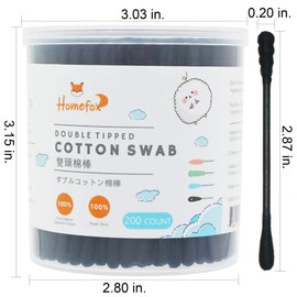 HOMEFOX Black Cotton Swabs Spiral - 600 Count Organic Cotton Buds Double Side Tightly Wrapped Charcoal Cotton Tips Paper Stick Soft Gentle Lint-Free Cruelty-Free Goth Bathroom, Round & Spiral (Black)