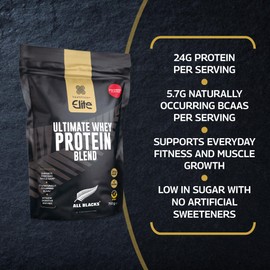 Healthspan Elite All Blacks Ultimate Whey Protein Blend 750g | Whey Concentrate & Isolate Proteins | 24g Protein Per Serving | Muscle Gain | 5.7g BCAAs | Contains Actazin | Vegetarian (Strawberry)