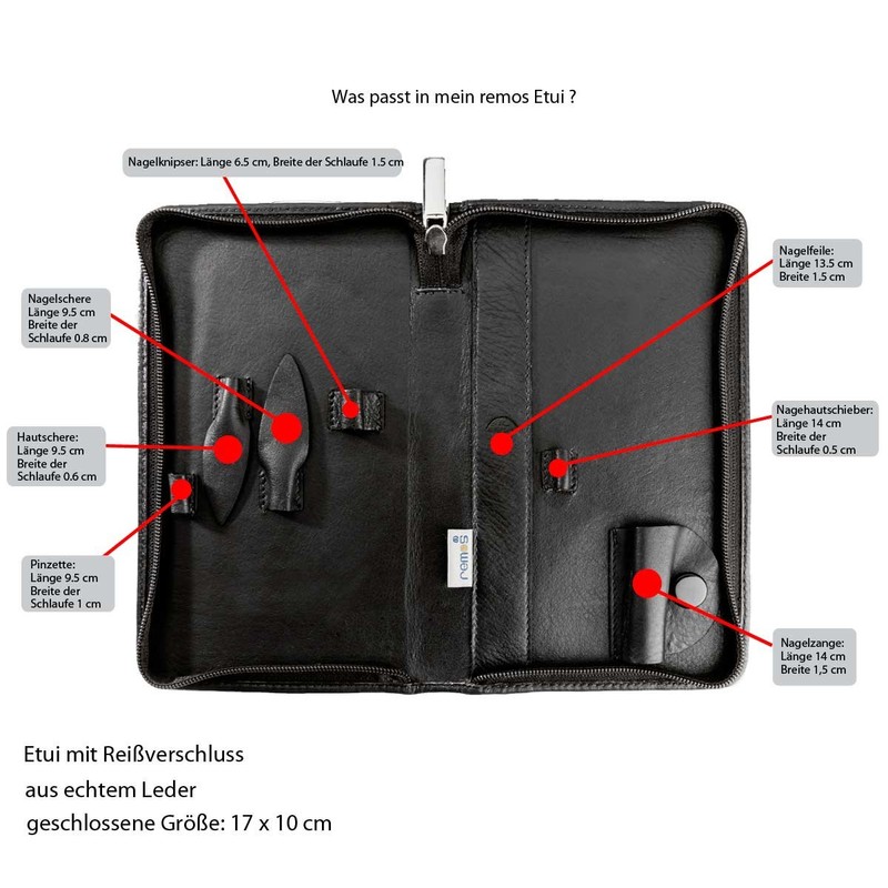 BOREAS Nail Set Empty Leather Black for Scissors, File, Tweezers,