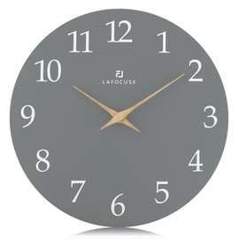 Lafocuse 12 Inch Wooden Gray Wall Clock Battery Operated, Silent Non Ticking Simple Minimalist Decorative Gray Clock for Living Room Decor Kitchen Home Bedroom Office