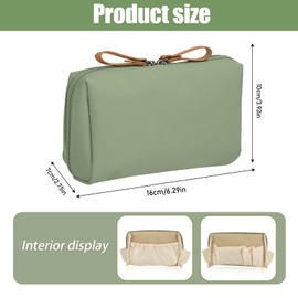 MisFun Cosmetic Bag Small Makeup Bag, Travel Make Up Bag, Waterproof and Lightweight Storage Bag, Nylon Toiletry Bag with Compartments, Multifunctional Handbag, Small Make Up Bag for Women, Green