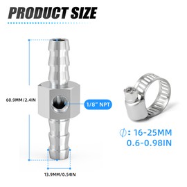 MEANLIN MEASURE 2PCS 1/2" Fuel Line Fuel Pressure Adapter, Barbed Push Lock Stainless Steel T-Fitting Sensors With 1/8 NPT Sensor Port Includes 8PCS Clamps