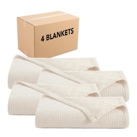 Arkwright Basket Weave King Blanket - Case of 4-100% Ringspun Cotton All Season Blankets, Luxury Hotel Quality, Soft on Skin, Breathable, 300 GSM for Bed, Sofa, and Chair, 104 X 90 in, Beige