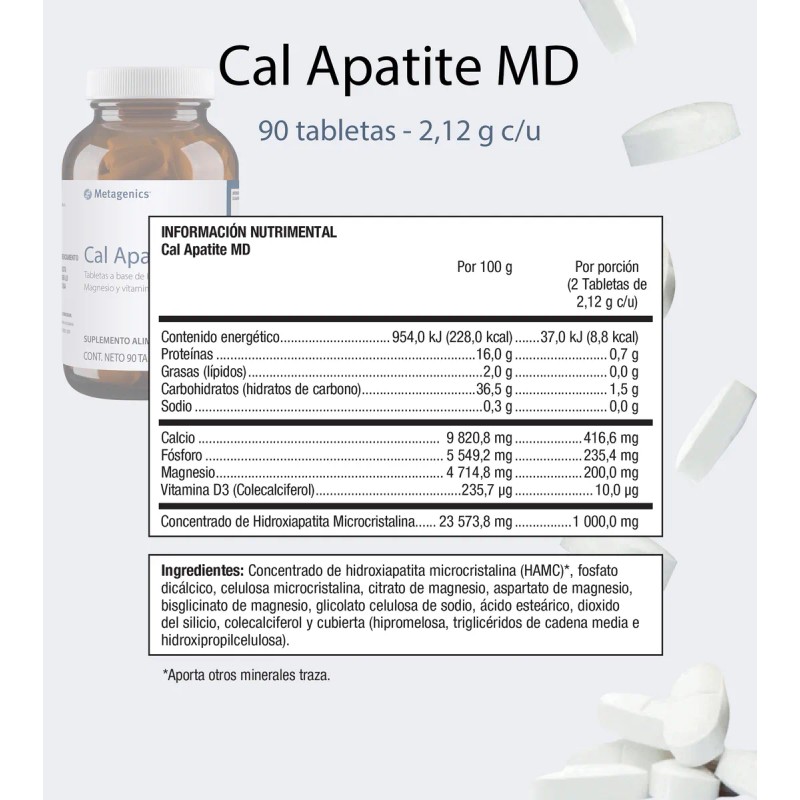 Cal Apatite Suplemento Hidroxiapatita Magnesio 90tabs Sabor