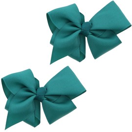 3 Inch Grosgrain Bow for Little Girls- Set of 2 (Dark Turquoise)